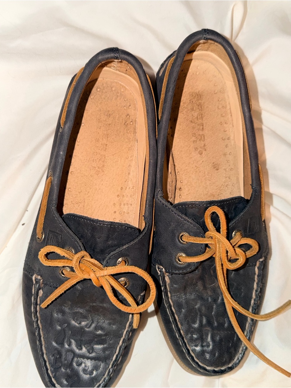 Sperry Navy and Tan Leather Moccasin Boat Shoes - Picture 4 of 6